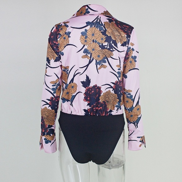 NEW! Pink Floral Silk Bodysuit - Picture 4 of 7
